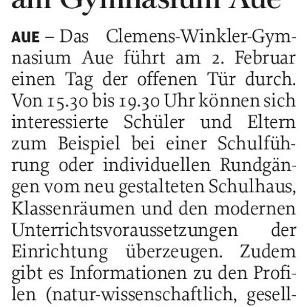 Tag der offenen Tür am Gymnasium Aue - 28.01.2016