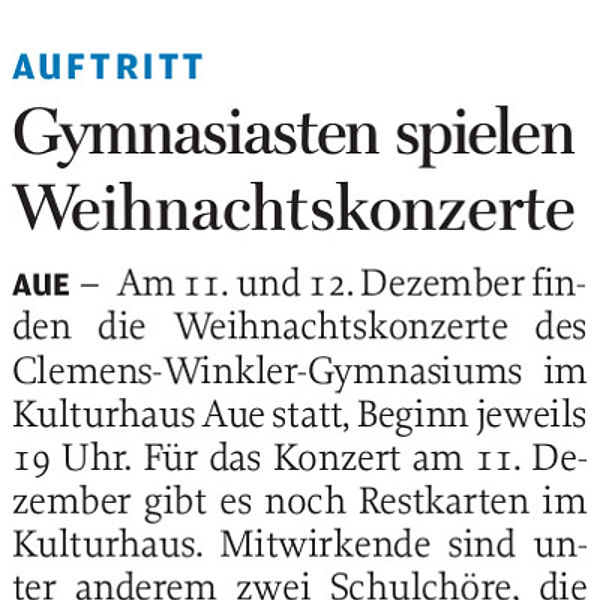 Gymnasiasten spielen Weihnachtskonzerte - 15.12.2019