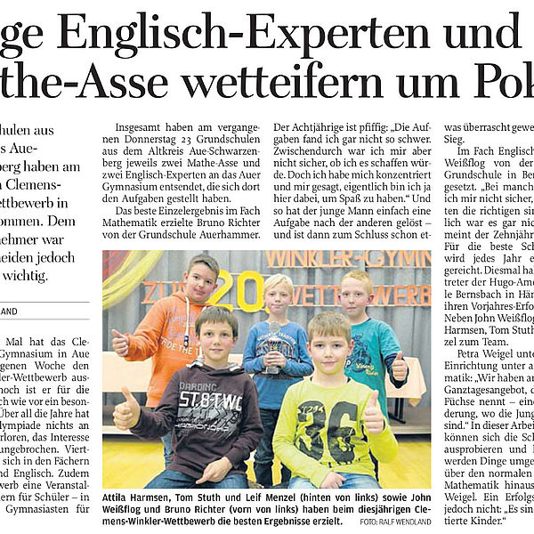 Junge Englisch-Experten und Mathe-Asse wetteifern um Pokal - 25.11.2015