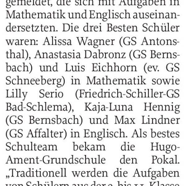 Beste Viertklässler in Mathe und Englisch - 23.11.2018