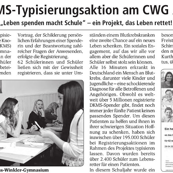 DKMS-Typisierungsaktion am CWG Aue - 01.06.2016